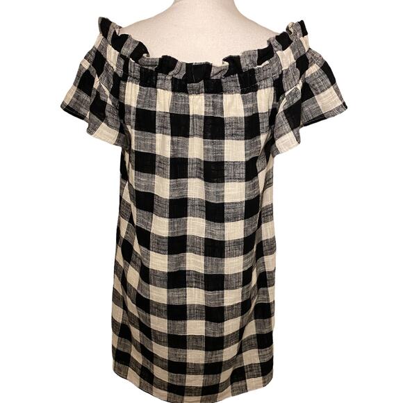 Anthropologie Corey Lynn Calter Mini Dress Gingham Off Shoulder Black White XS - Picture 5 of 7